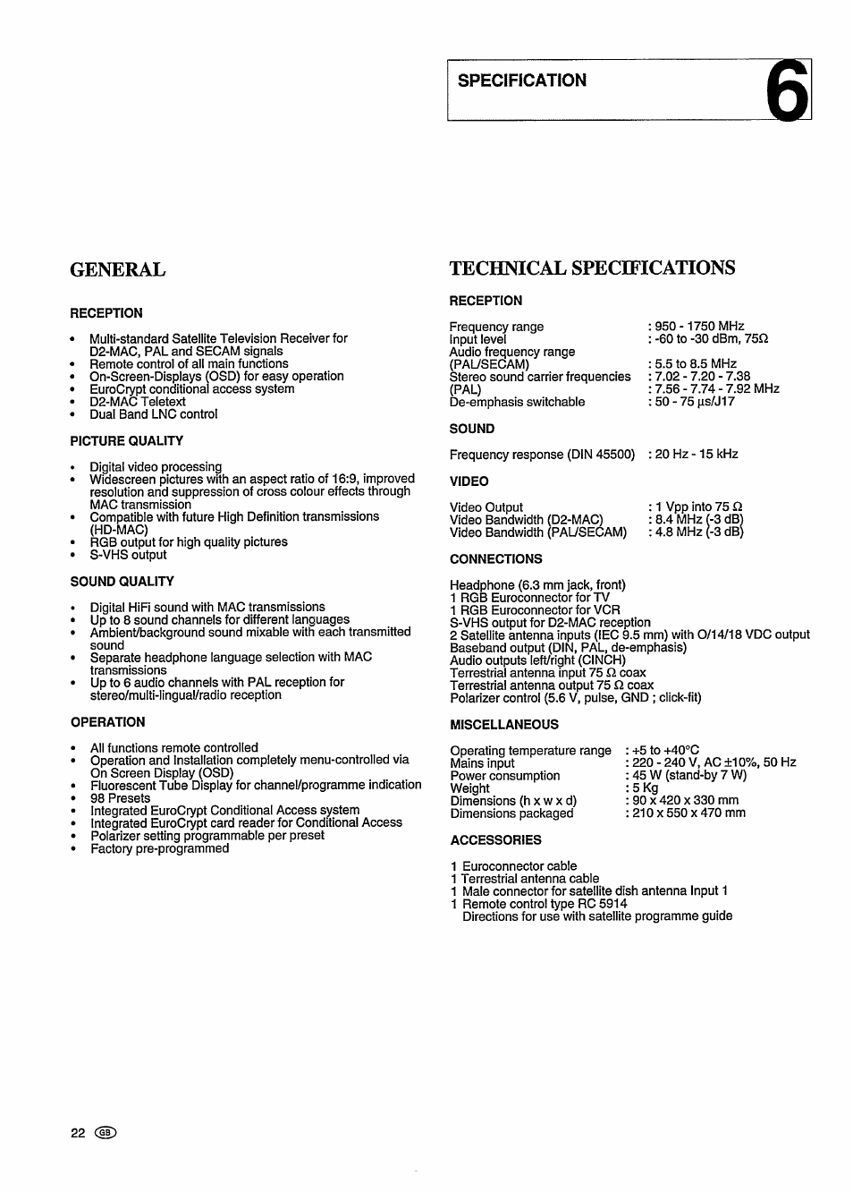 Technical specifications, General technical specifications | Philips STU 901/25R User Manual | Page 26 / 30