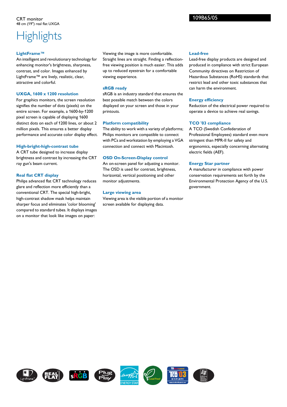 Highlights | Philips 109B65 User Manual | Page 2 / 3