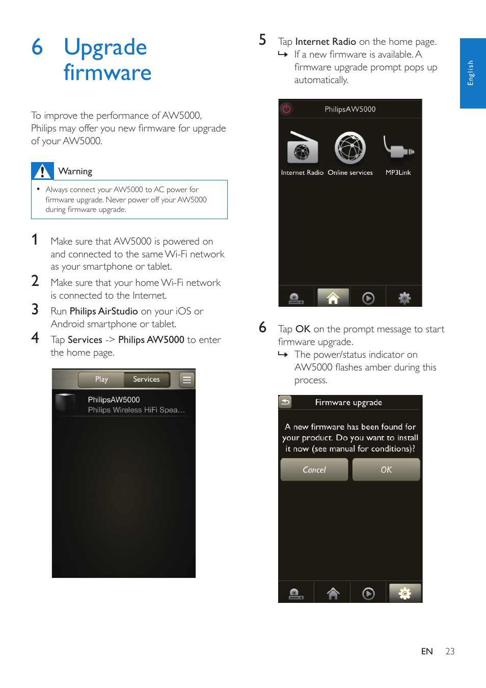 6 upgrade firmware | Philips AW5000 User Manual | Page 25 / 32