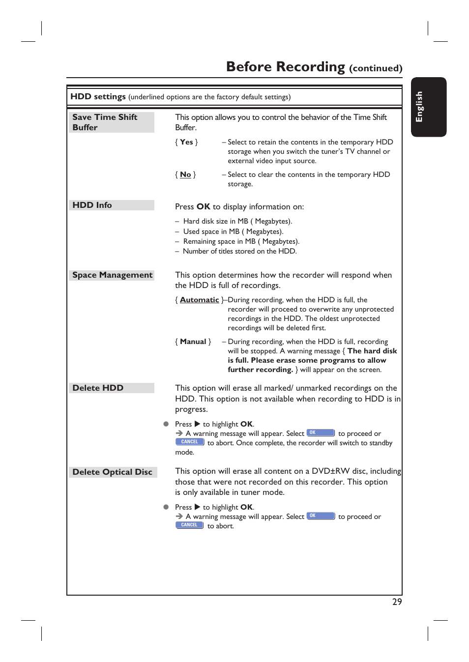 Before recording, Continued) | Philips DVDR3360H User Manual | Page 29 / 73