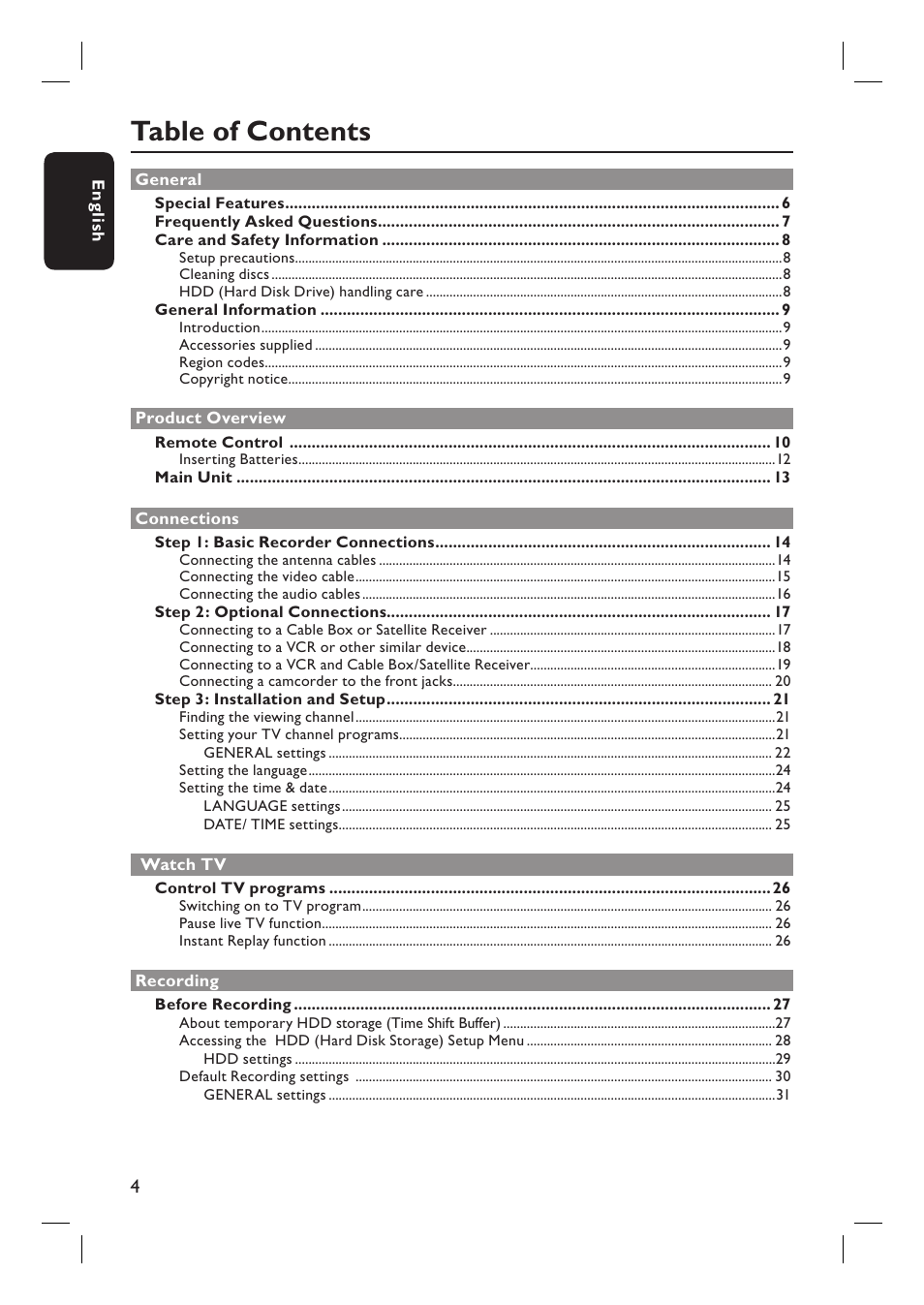 Philips DVDR3360H User Manual | Page 4 / 73