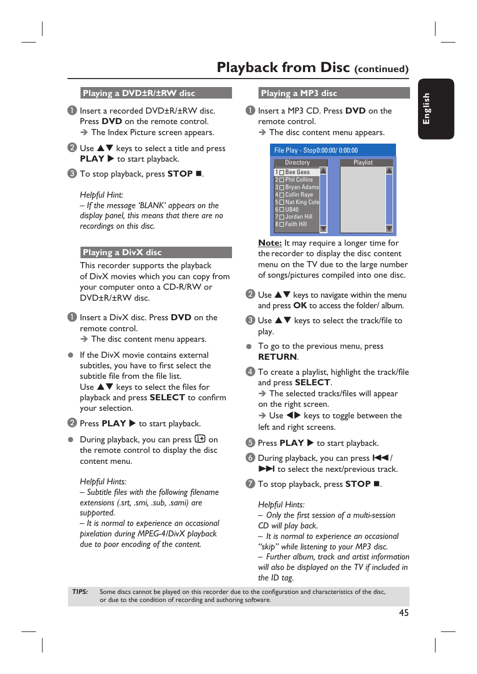 Playback from disc | Philips DVDR3360H User Manual | Page 45 / 73