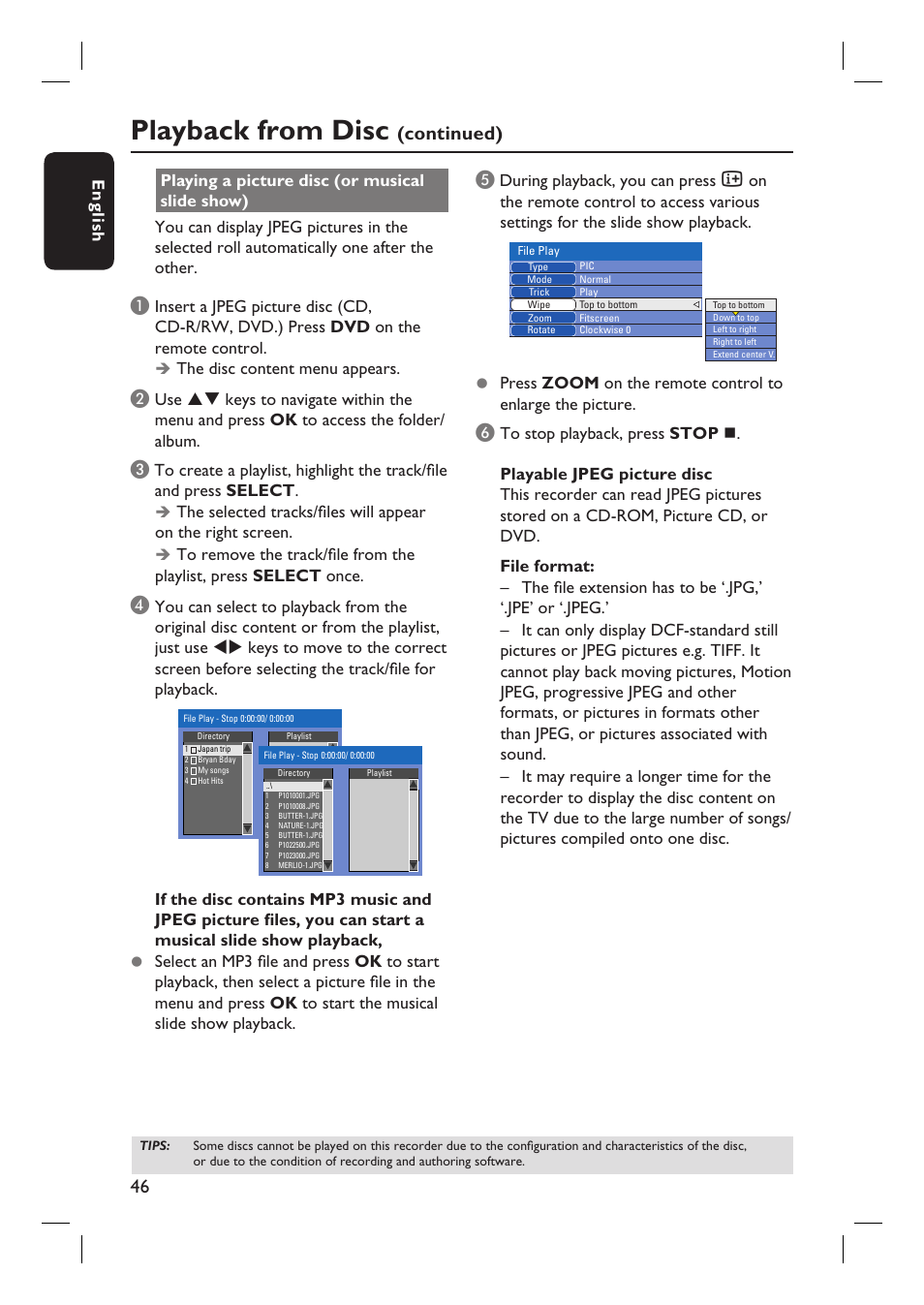 Playback from disc, Continued) | Philips DVDR3360H User Manual | Page 46 / 73