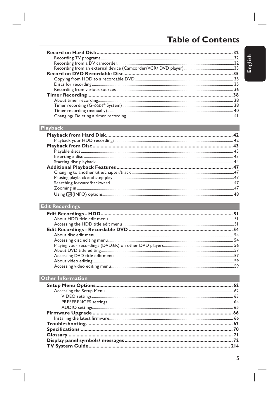 Philips DVDR3360H User Manual | Page 5 / 73