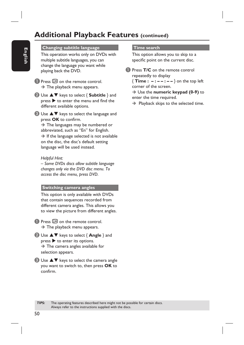 Additional playback features | Philips DVDR3360H User Manual | Page 50 / 73