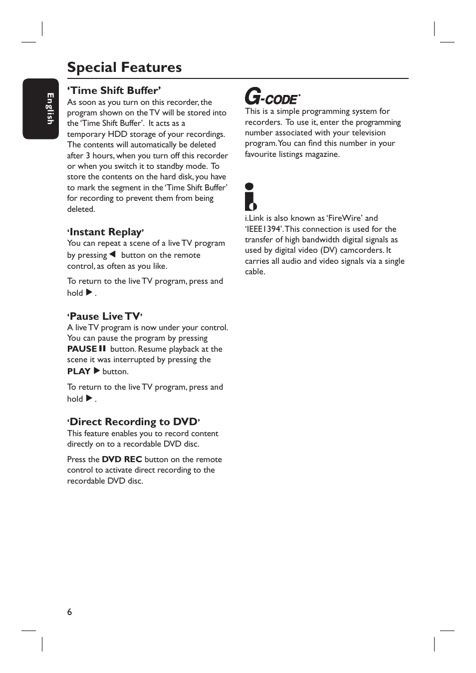 Special features | Philips DVDR3360H User Manual | Page 6 / 73