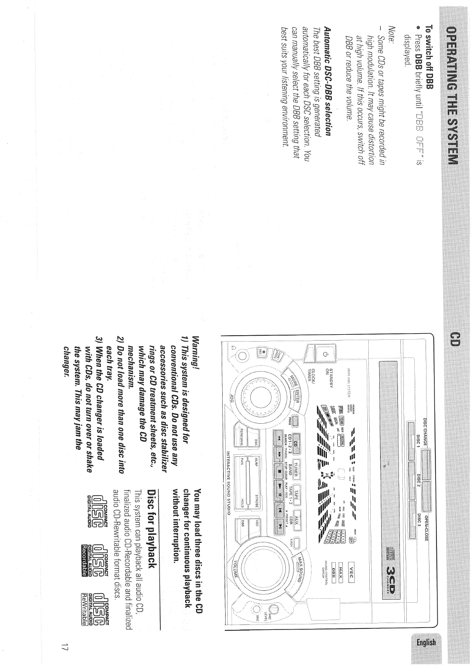 Disc for playback, Opebatliyg the system cd | Philips FW830C User Manual | Page 17 / 80