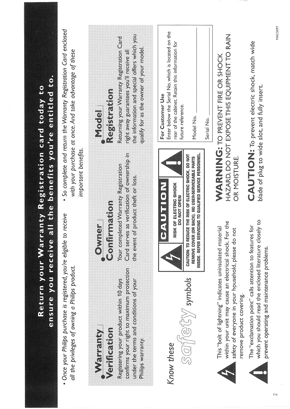 Eriicatgorl, I.egiistr3iidoc^i, Confirmation | Model i, Warning, Caution | Philips FW830C User Manual | Page 2 / 80