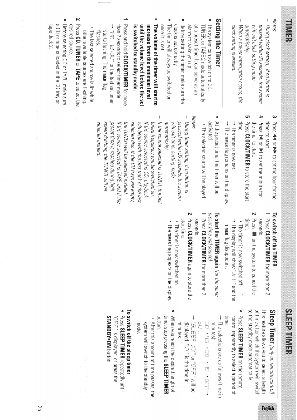 Sleep timer, Setting the timer | Philips FW830C User Manual | Page 25 / 80