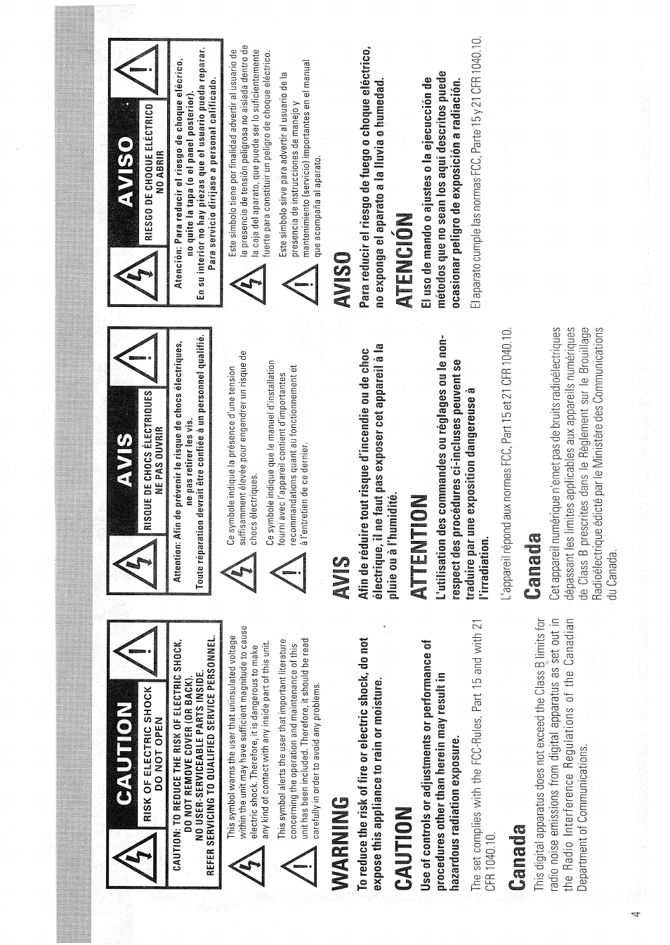 Caution, Avis, Aviso | Philips FW830C User Manual | Page 4 / 80