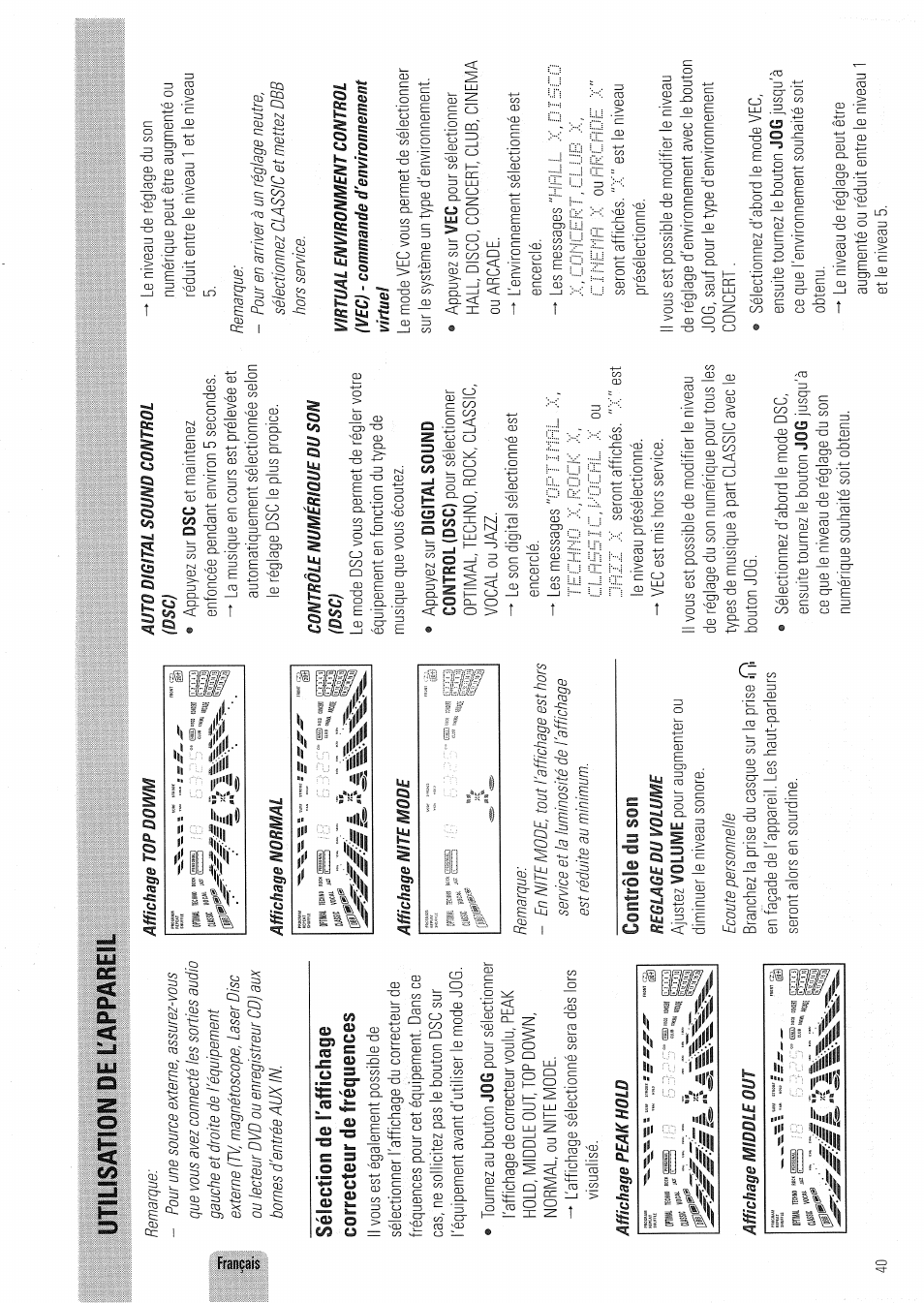 Sélection de l'affichage correcteur de fréquences | Philips FW830C User Manual | Page 40 / 80