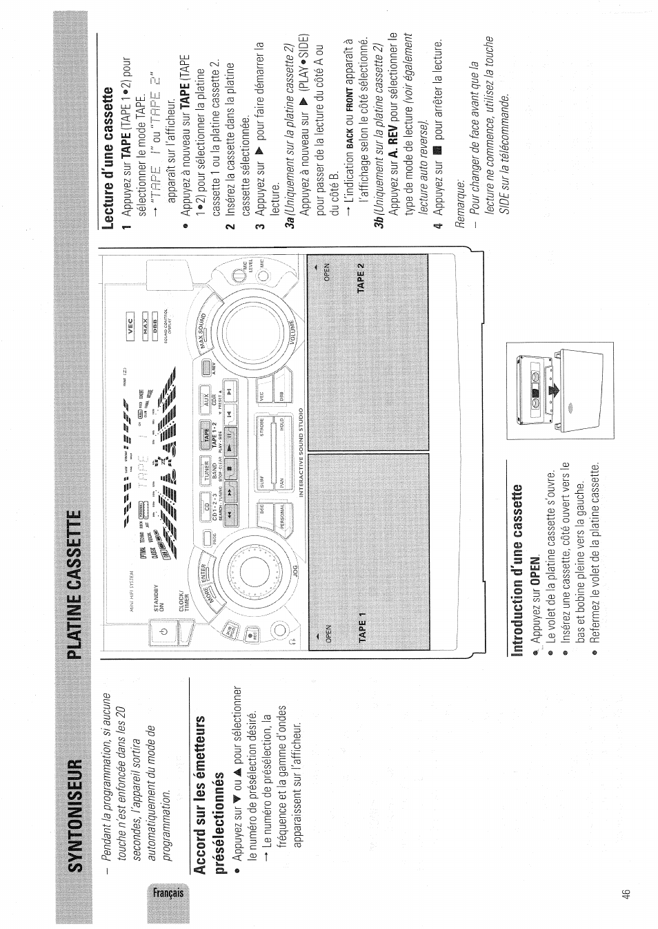 Lecture d'une cassette, Syntoniseur platine cassette | Philips FW830C User Manual | Page 46 / 80