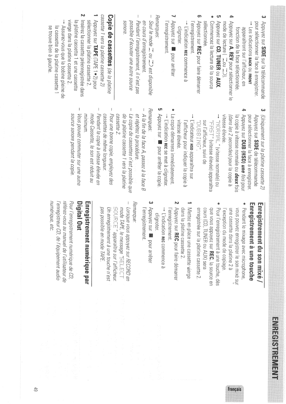 Eftlbegistrement, Enregistrement numérique par digital out | Philips FW830C User Manual | Page 49 / 80