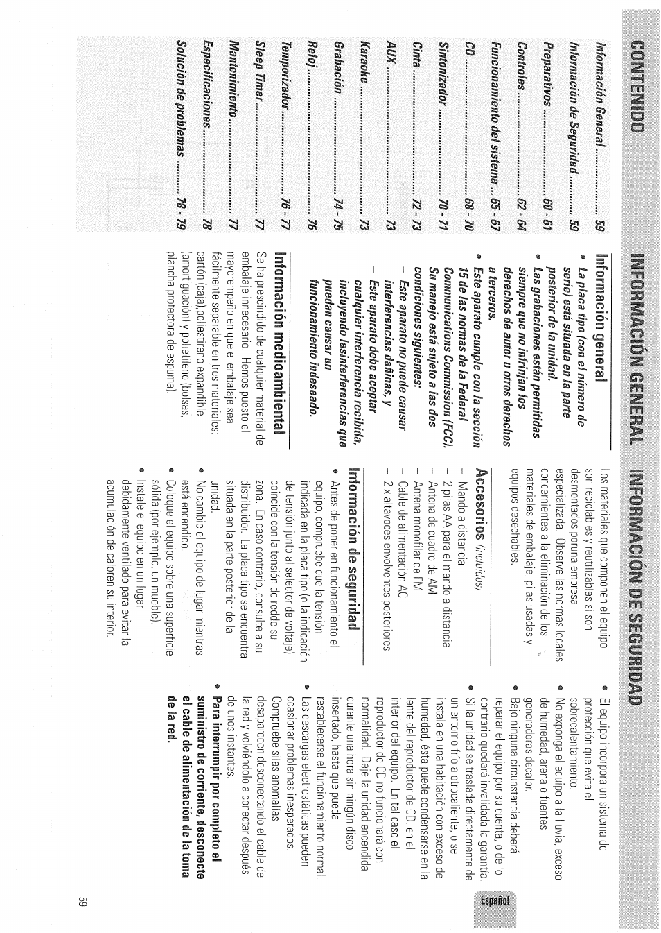 Información general, Información medioambiental | Philips FW830C User Manual | Page 59 / 80