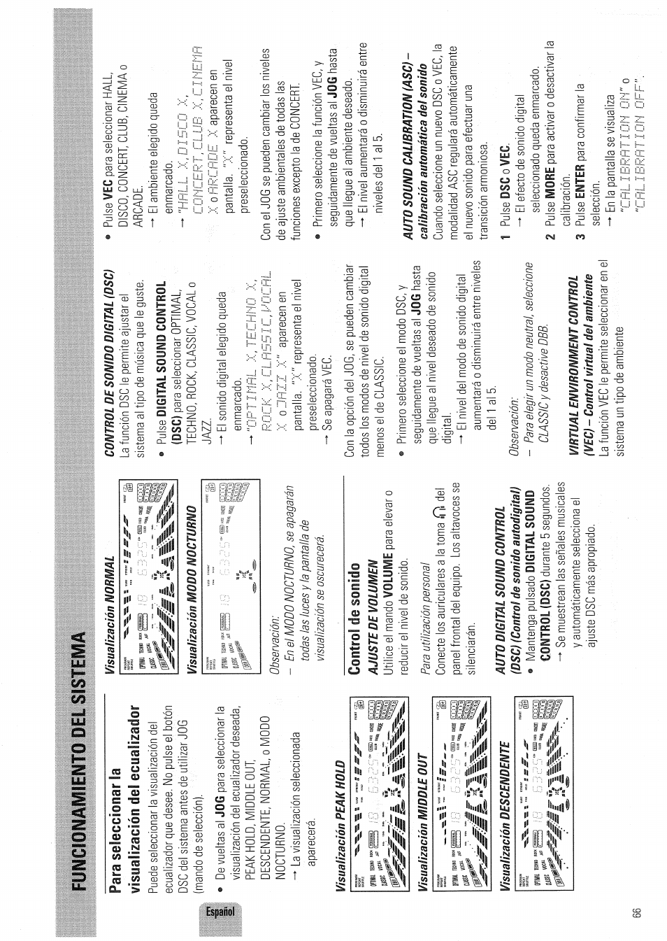 Para seleccionar la visualización del ecualizador, Control de sonido | Philips FW830C User Manual | Page 66 / 80