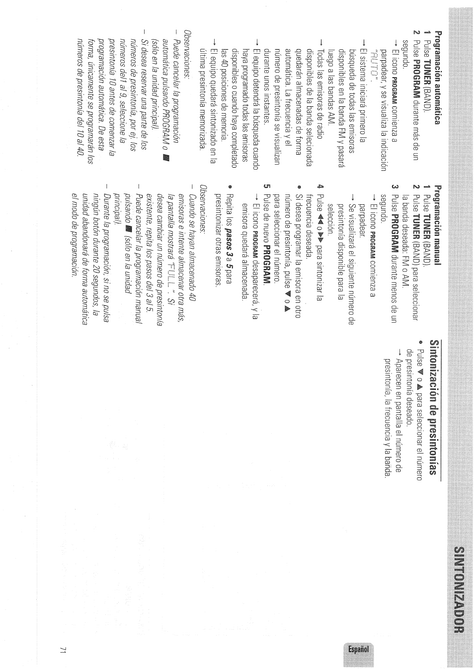 Sintonizador, Sintonización de presintonías, Sintonizador.... - 71 | Philips FW830C User Manual | Page 71 / 80