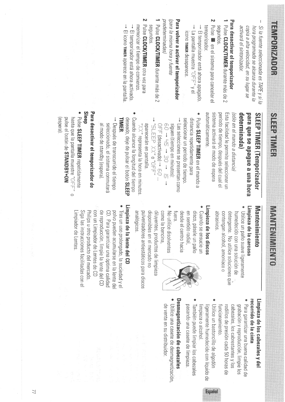 Tempoiizädor, Шмтш1йя1е11то, Temporizador - 77 | Tempoiizädor sleep timer шмтш1йя1е11то | Philips FW830C User Manual | Page 77 / 80