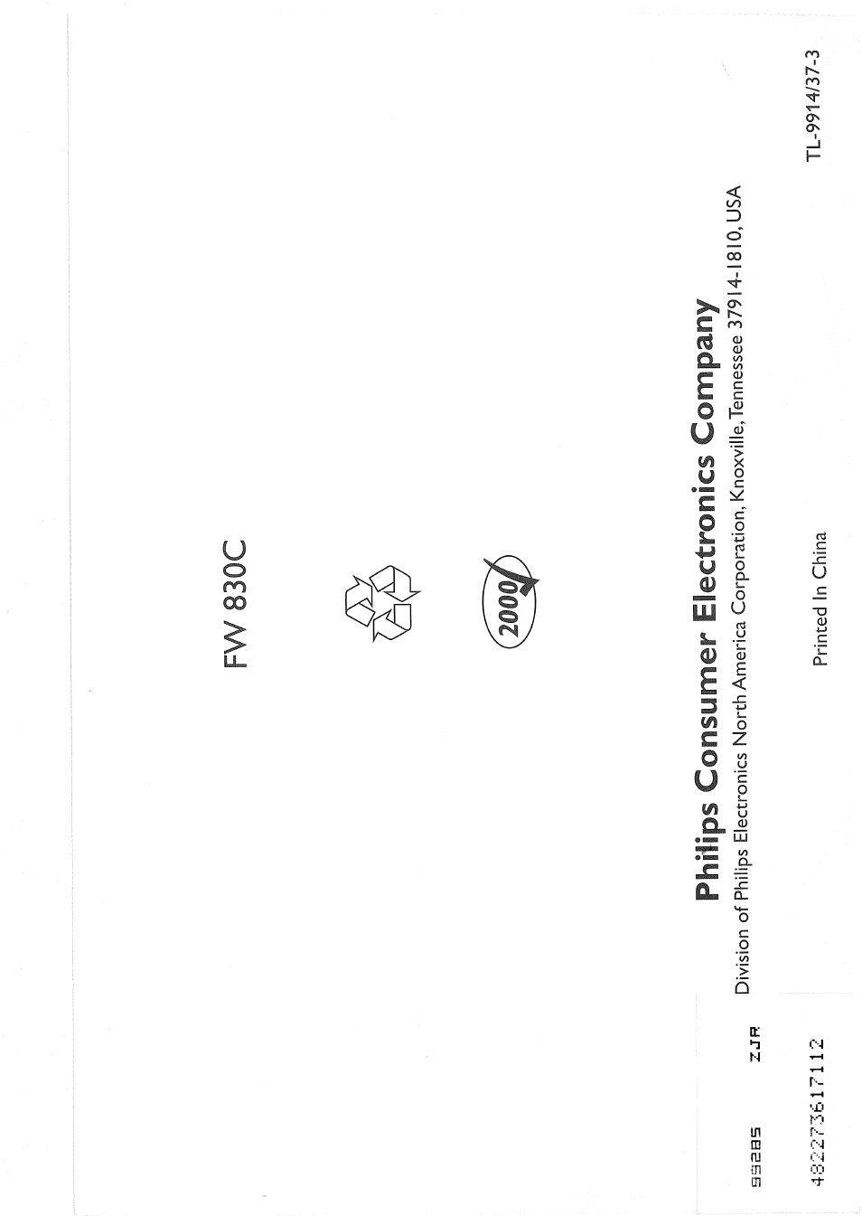 Philips consumer electronics company, Fw 830c | Philips FW830C User Manual | Page 80 / 80