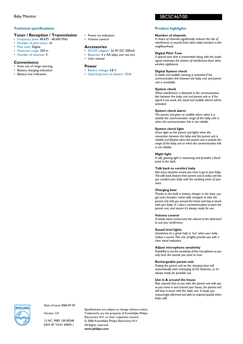 For preview purpose only | Philips SBCSC467 User Manual | Page 2 / 2