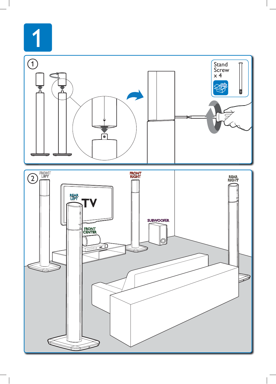 Stand screw x 4 | Philips HTS3540/98 User Manual | Page 3 / 8
