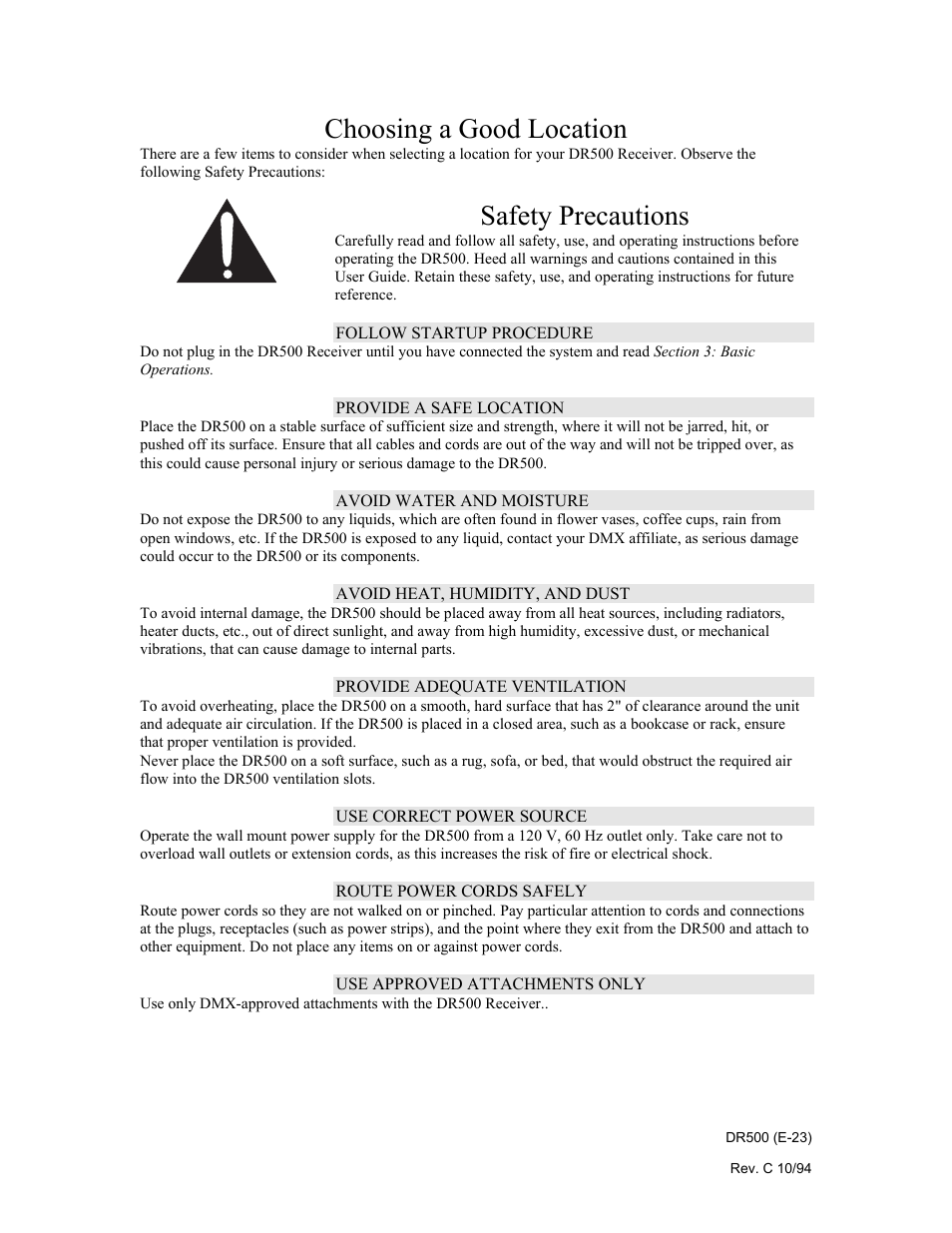 Choosing a good location, Safety precautions | Philips Digital Audio Satellite Receiver DR500 User Manual | Page 23 / 47