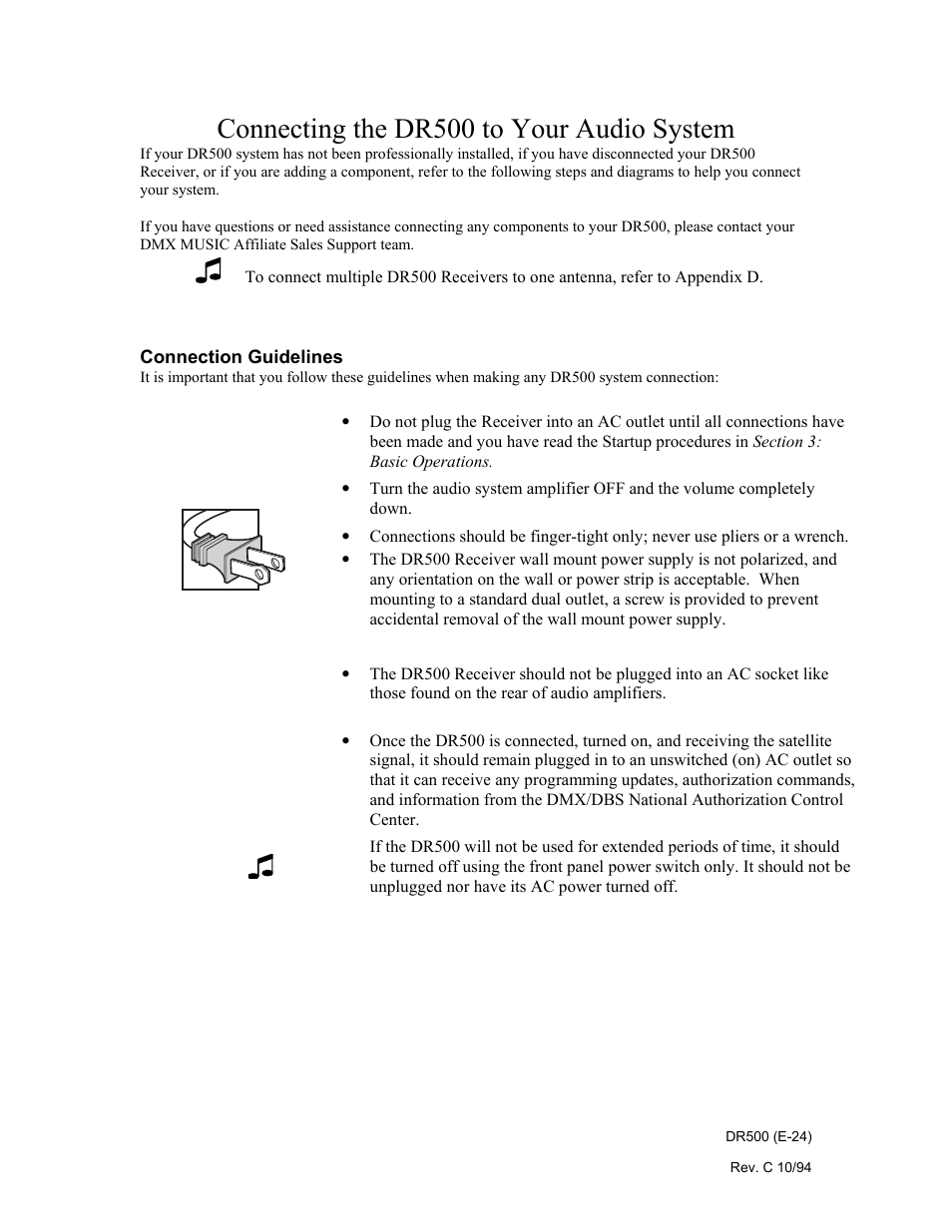 Connecting the dr500 to your audio system | Philips Digital Audio Satellite Receiver DR500 User Manual | Page 24 / 47