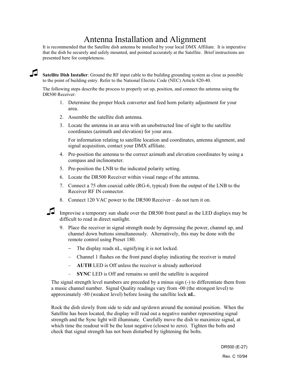 Antenna installation and alignment | Philips Digital Audio Satellite Receiver DR500 User Manual | Page 27 / 47