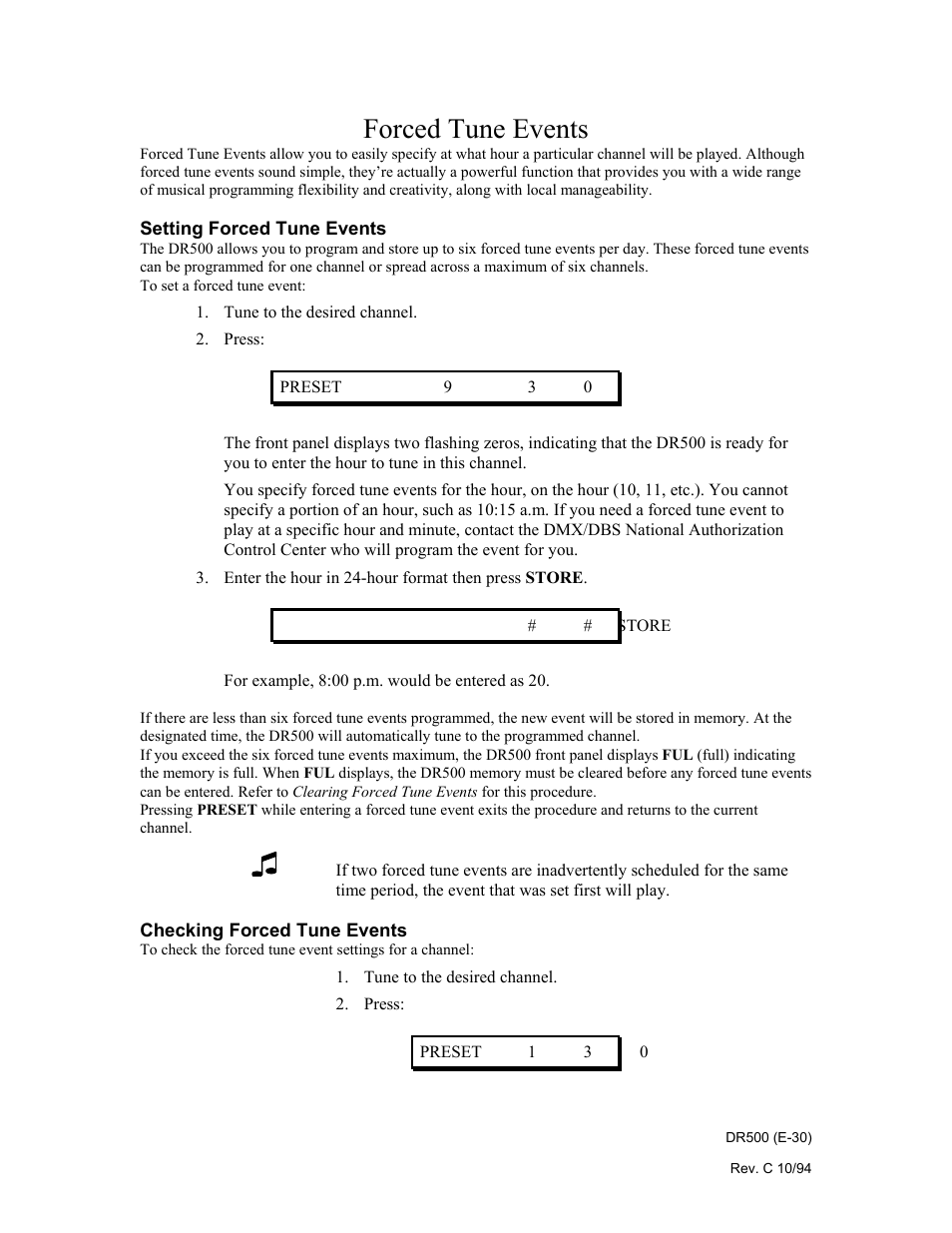 Forced tune events | Philips Digital Audio Satellite Receiver DR500 User Manual | Page 30 / 47