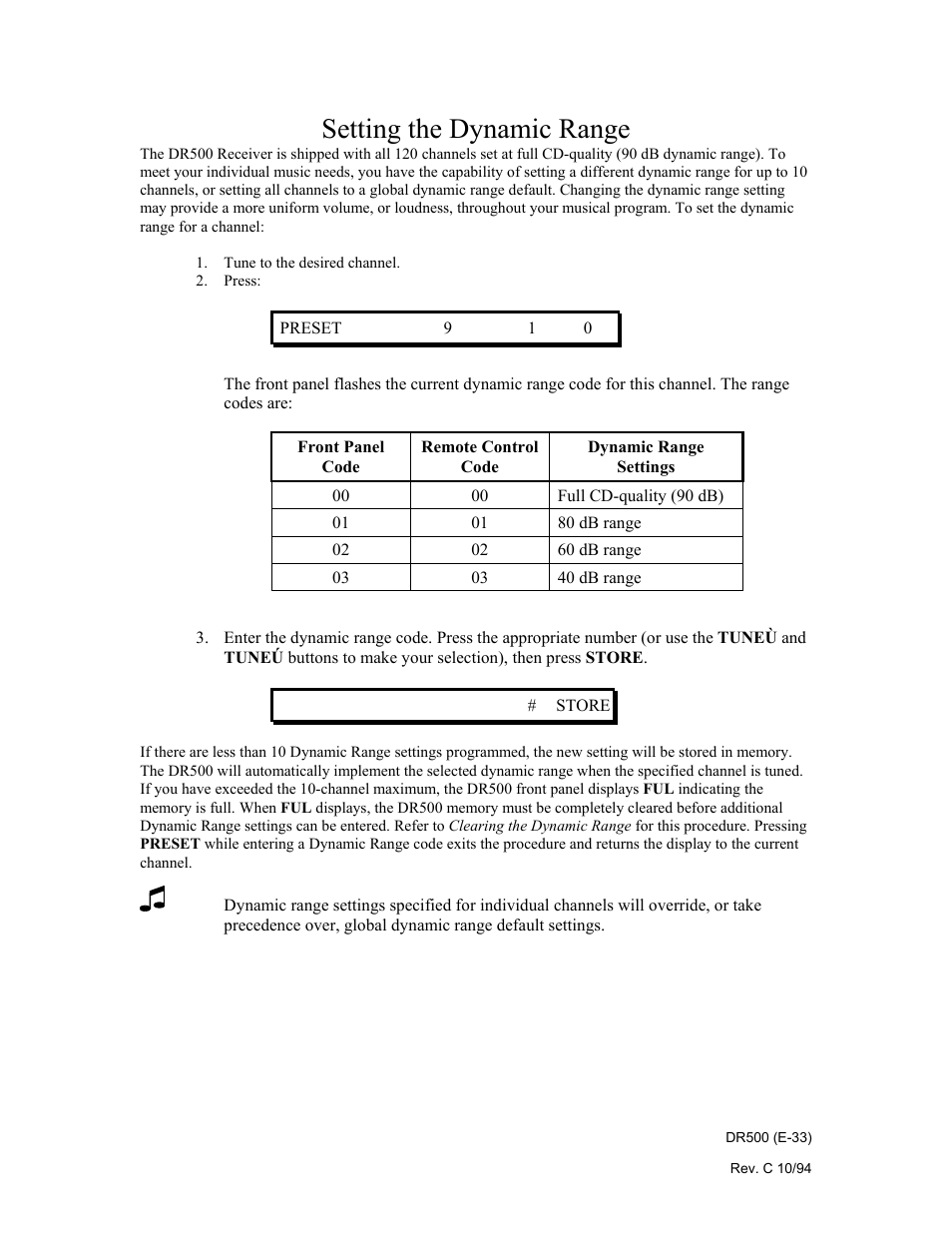 Setting the dynamic range | Philips Digital Audio Satellite Receiver DR500 User Manual | Page 33 / 47