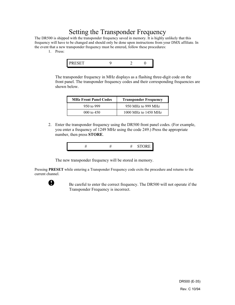 Setting the transponder frequency | Philips Digital Audio Satellite Receiver DR500 User Manual | Page 35 / 47