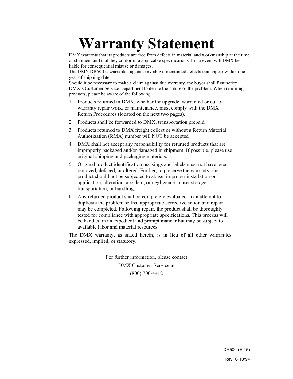 Warranty statement | Philips Digital Audio Satellite Receiver DR500 User Manual | Page 45 / 47