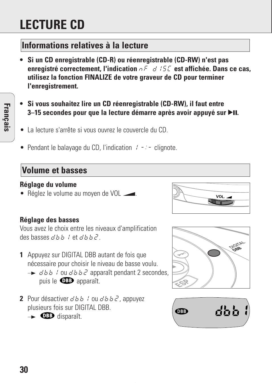 Lecture cd, Fran ç ais | Philips AZ9214 User Manual | Page 30 / 65