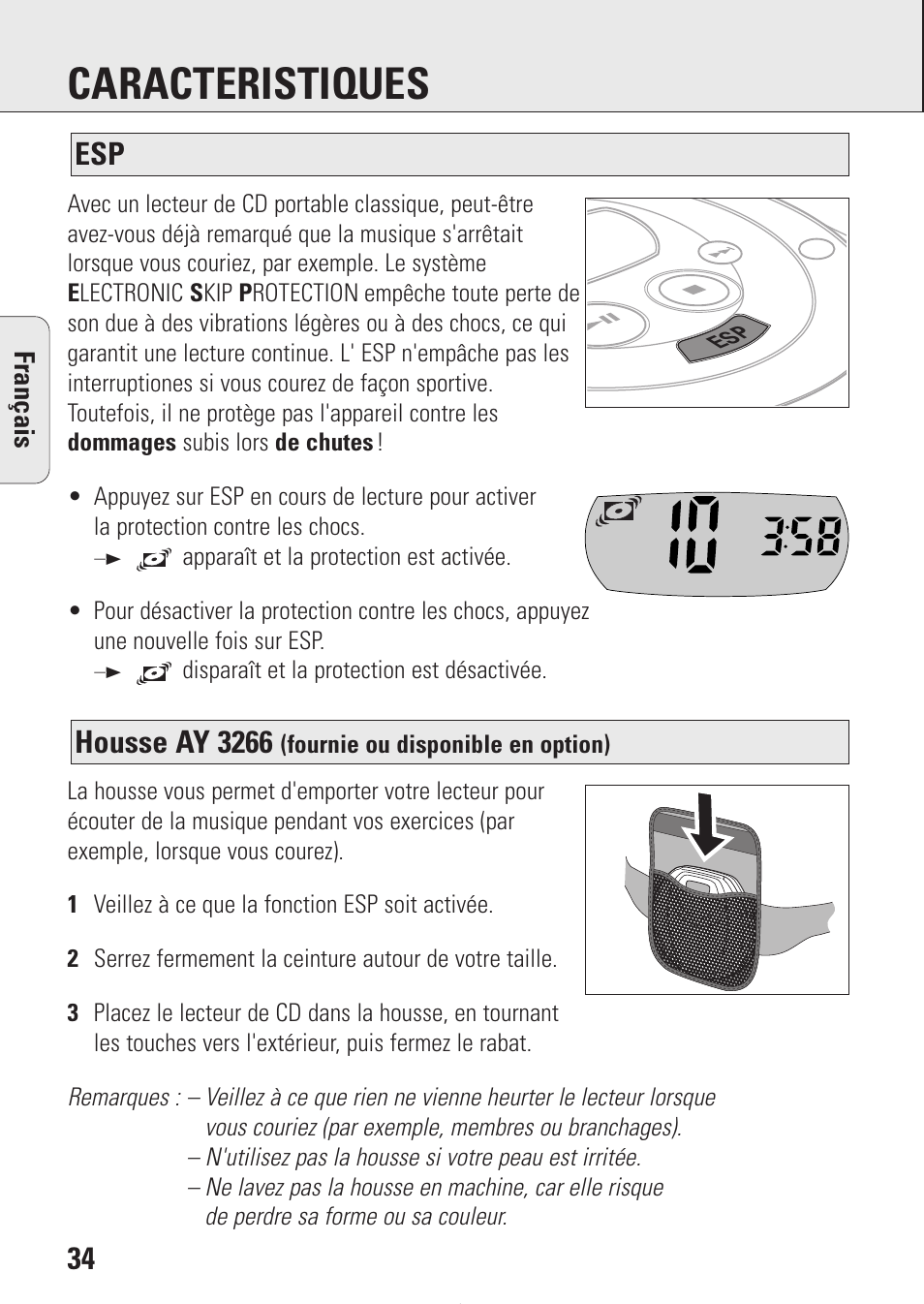 Caracteristiques, Housse ay 3266 | Philips AZ9214 User Manual | Page 34 / 65