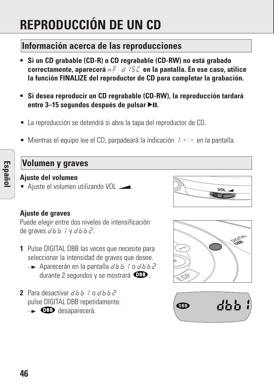 Reproducción de un cd, Espa ñ ol | Philips AZ9214 User Manual | Page 46 / 65