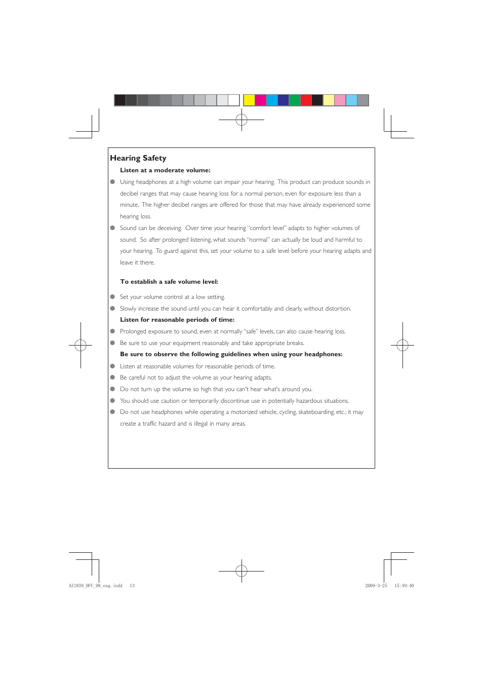 Hearing safety | Philips AZ1839/98 User Manual | Page 13 / 14