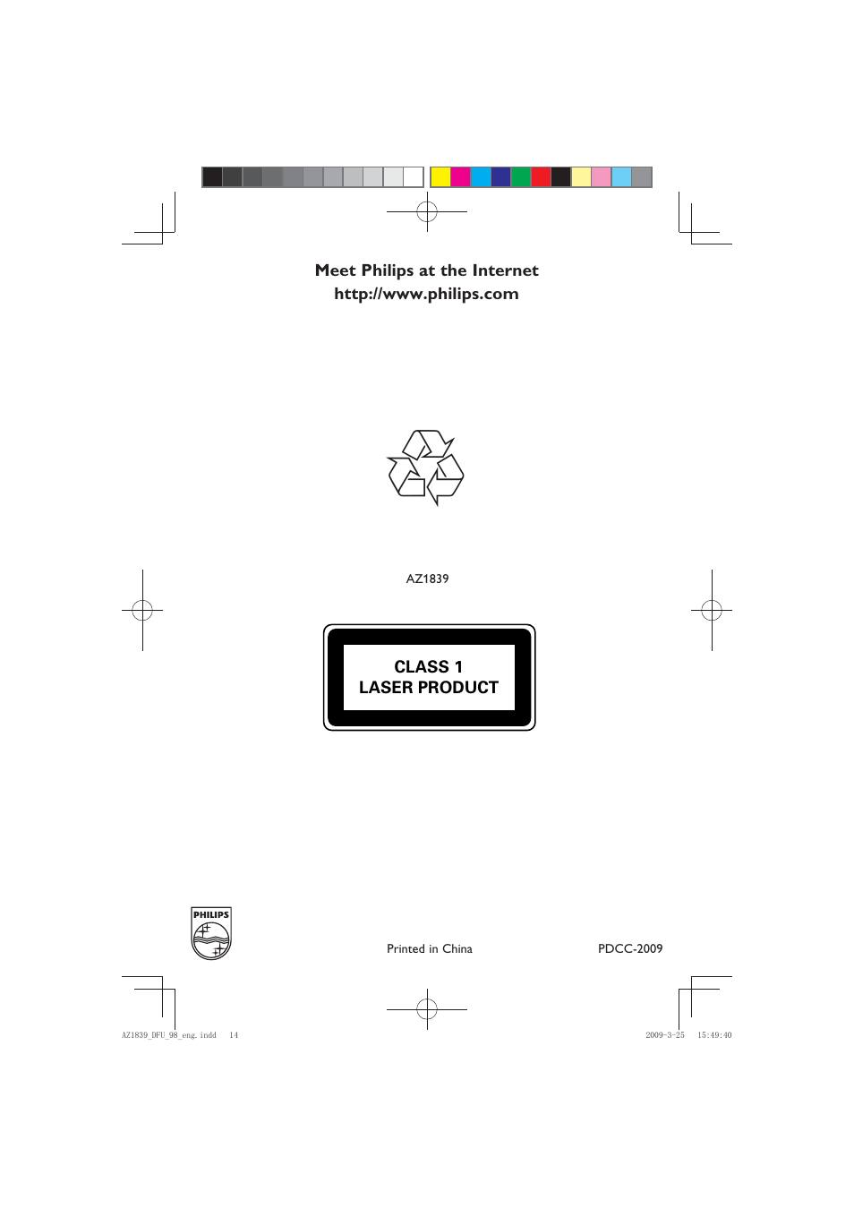 Philips AZ1839/98 User Manual | Page 14 / 14