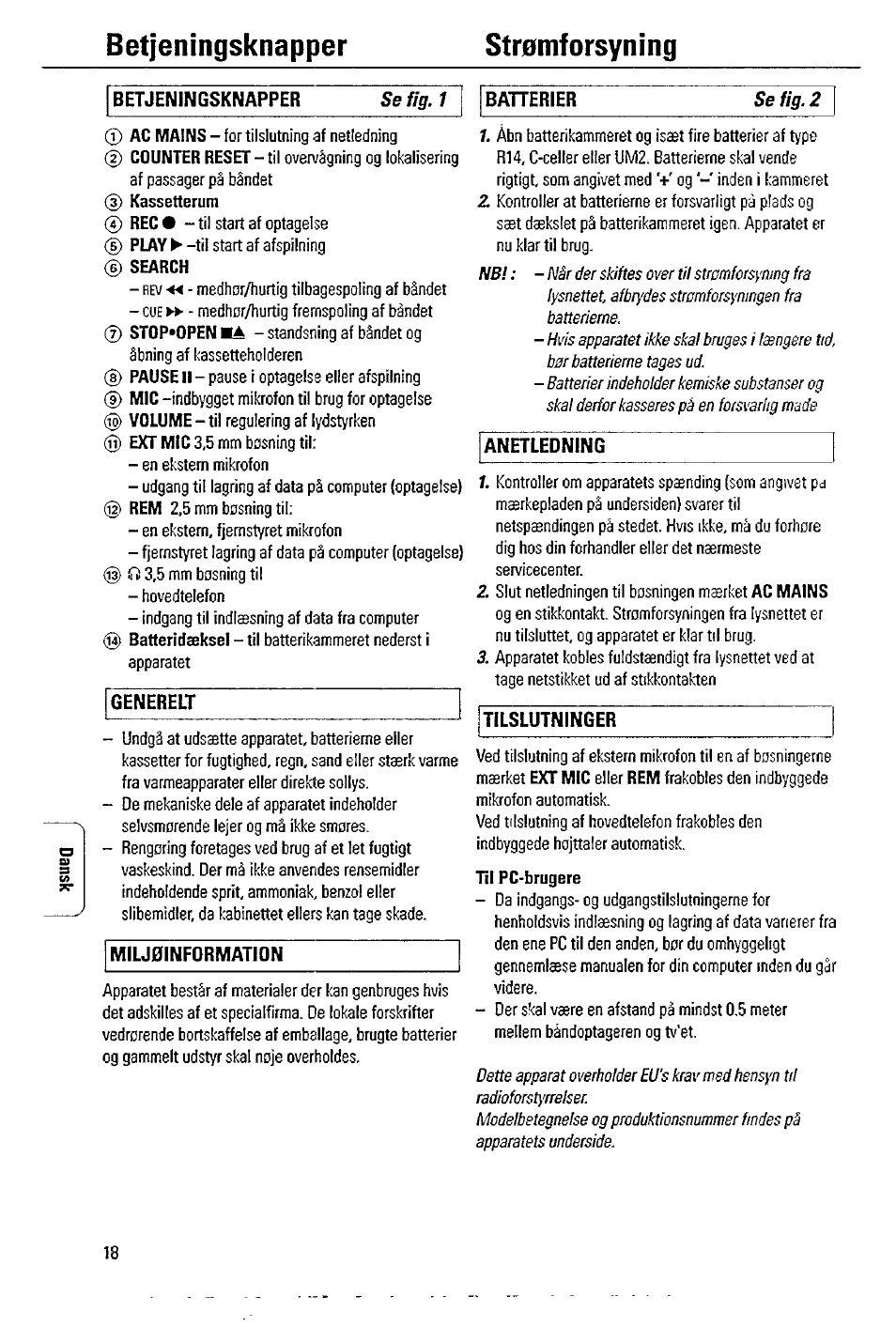 Betjeningsknapper, Mforsyning, Se fig. 1 | Se fig. 2 | Philips AQ6355 User Manual | Page 4 / 6