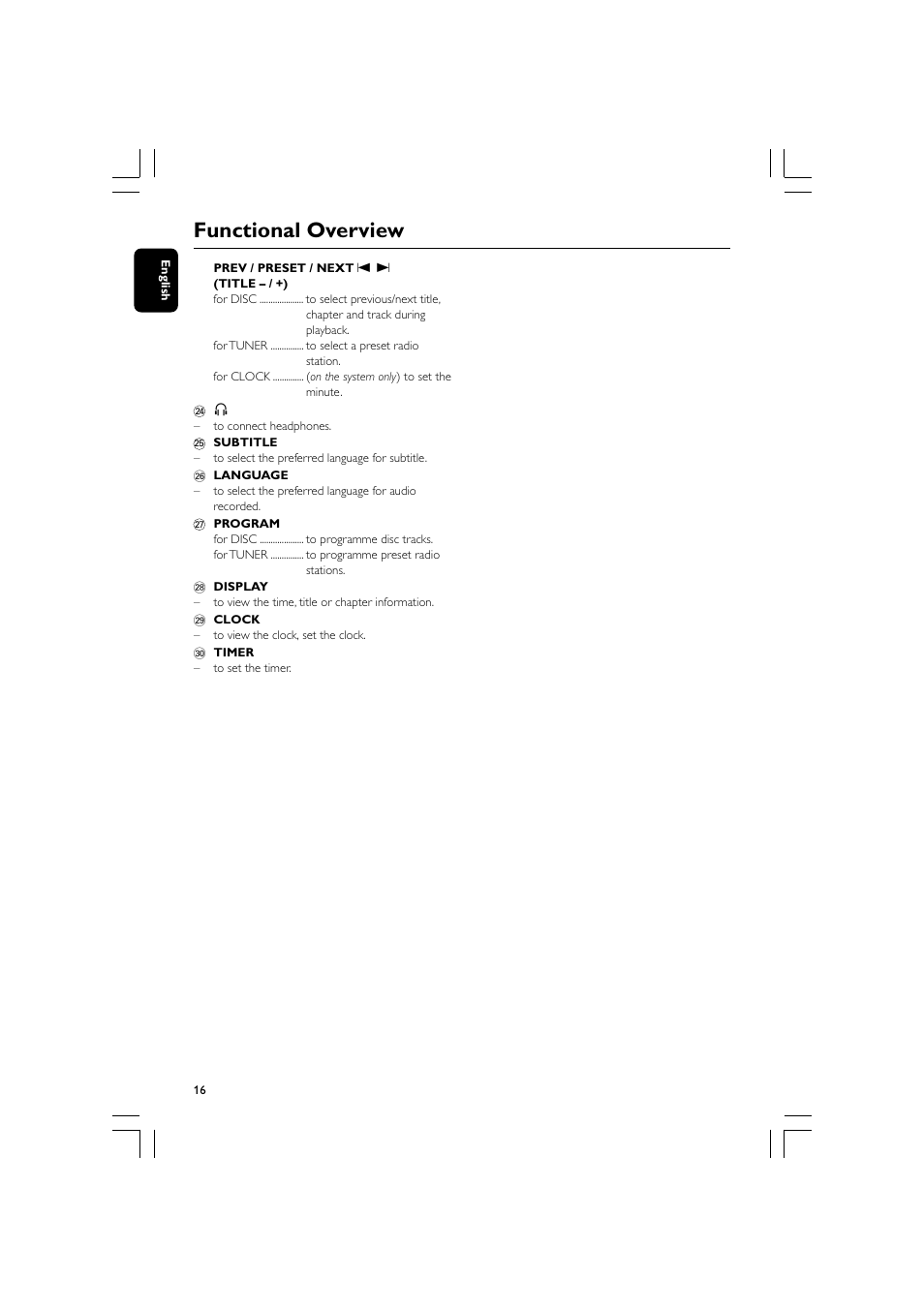 Functional overview | Philips FW-D596 User Manual | Page 16 / 48