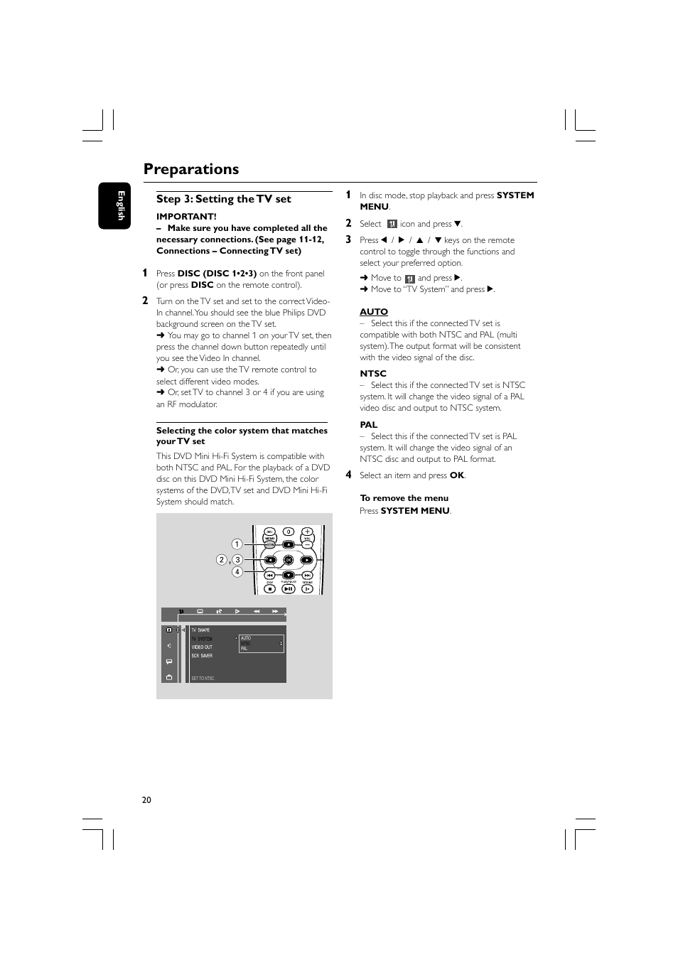 Preparations | Philips FW-D596 User Manual | Page 20 / 48
