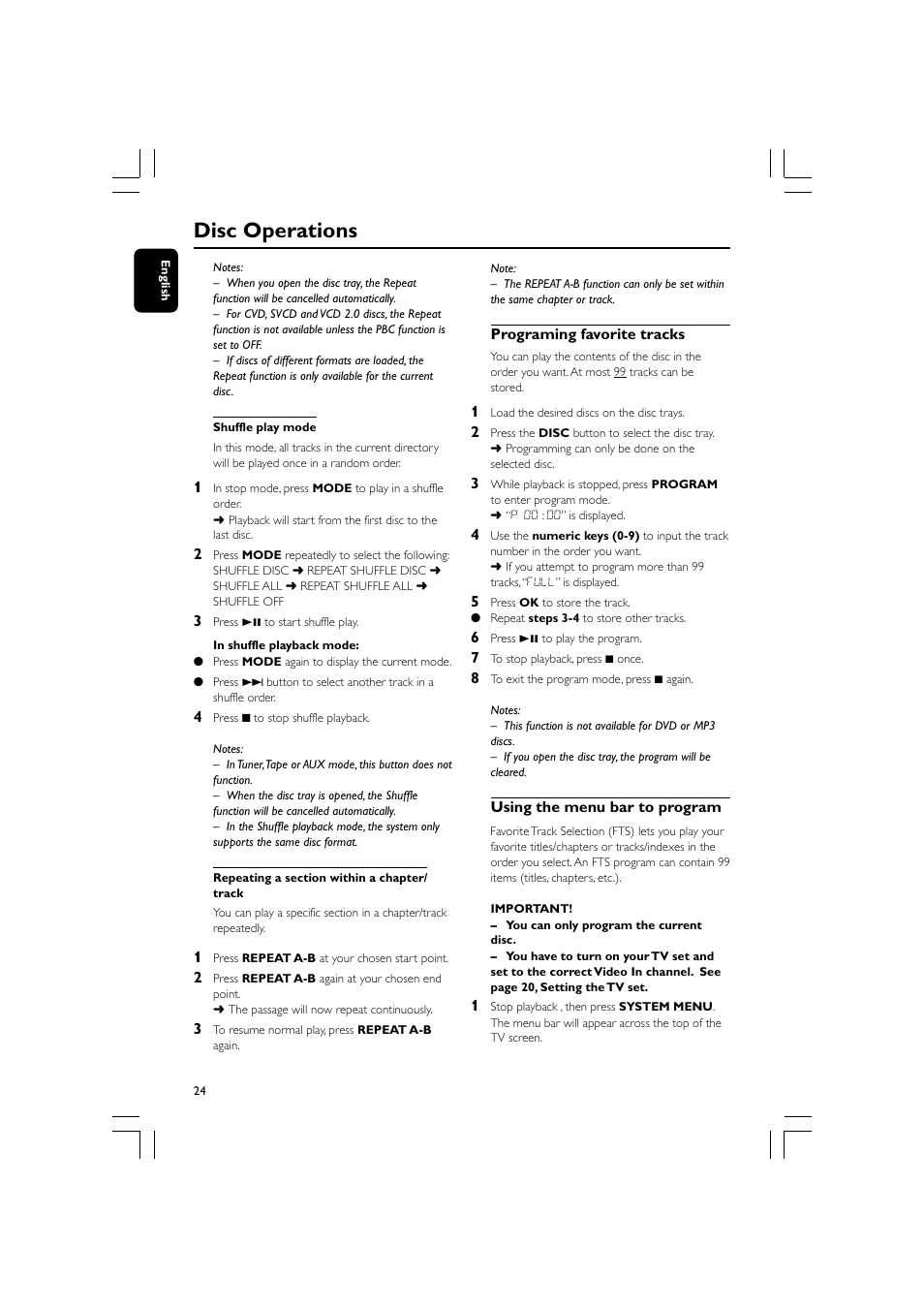 Disc operations | Philips FW-D596 User Manual | Page 24 / 48