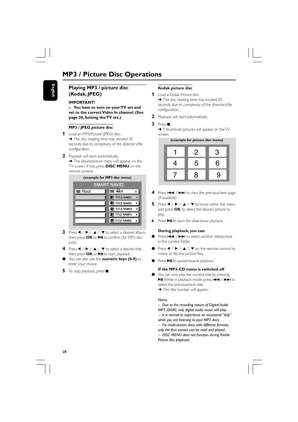 Mp3 / picture disc operations | Philips FW-D596 User Manual | Page 28 / 48