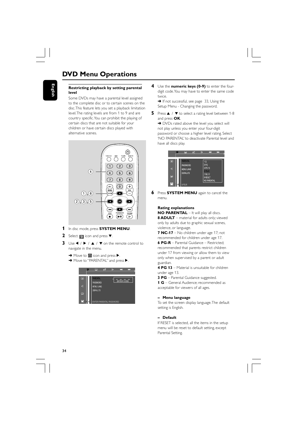 Dvd menu operations | Philips FW-D596 User Manual | Page 34 / 48