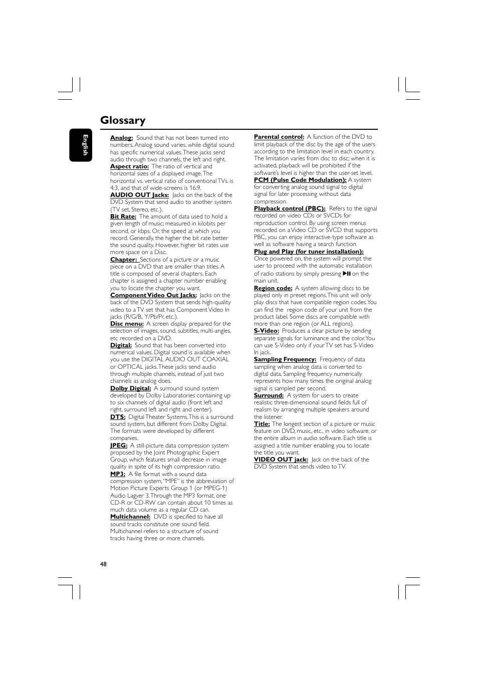 Glossary | Philips FW-D596 User Manual | Page 48 / 48