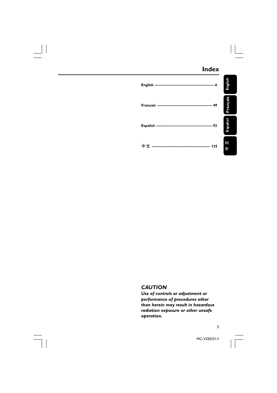 Index, Caution | Philips FW-D596 User Manual | Page 5 / 48