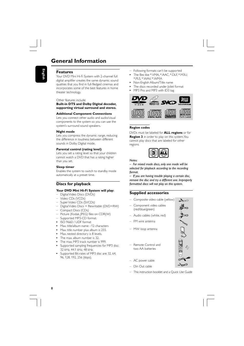 General information | Philips FW-D596 User Manual | Page 8 / 48