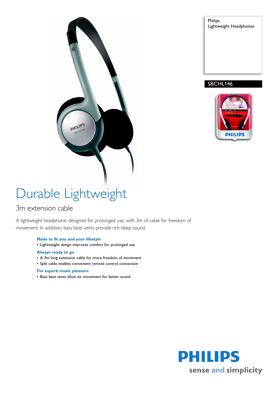 Philips SBCHL146 User Manual | 2 pages