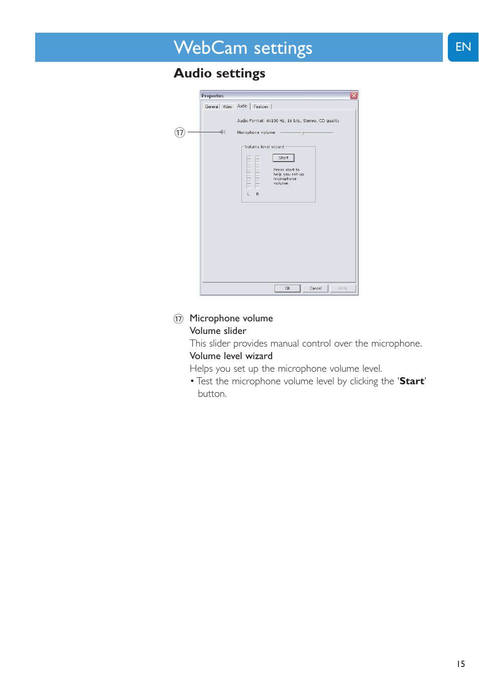 Chapter, Webcam settings | Philips SPC1005NC User Manual | Page 15 / 28