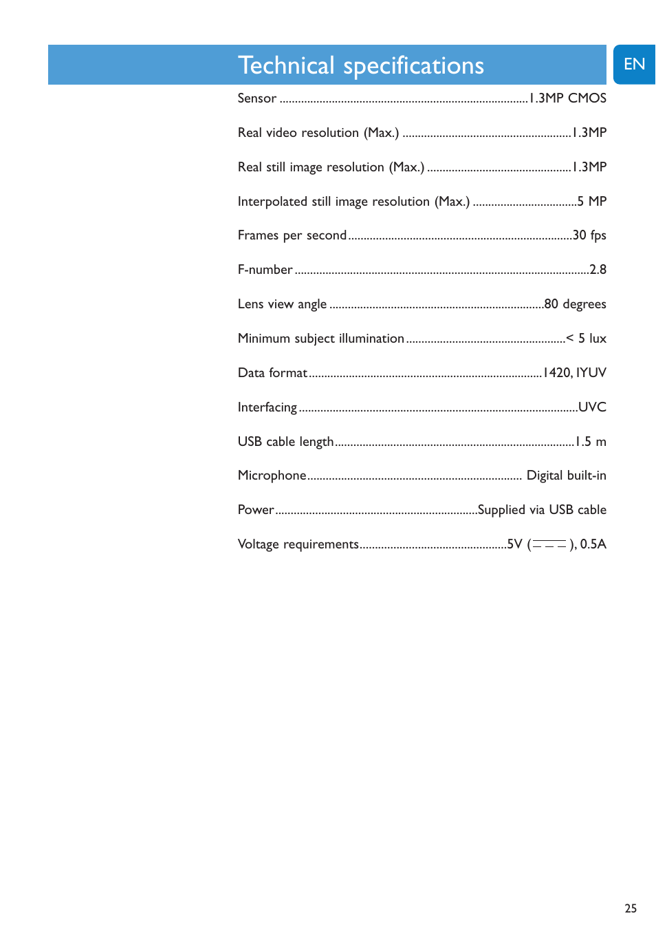 Chapter, Technical specifications | Philips SPC1005NC User Manual | Page 25 / 28