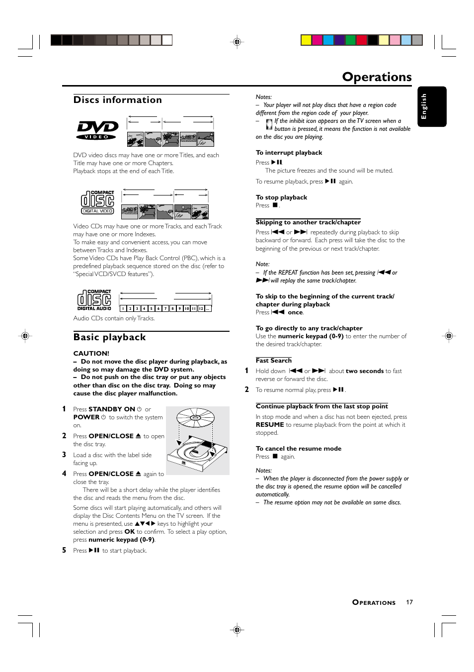 Operations, Discs information, Basic playback | Philips MX3800D/22S User Manual | Page 17 / 24