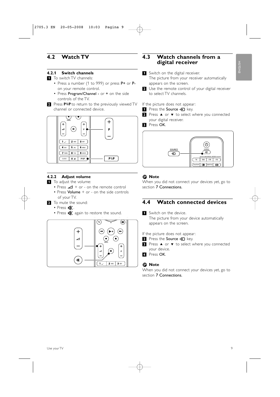 2 watch tv, 3 watch channels from a digital receiver, 4 watch connected devices | Philips 32PFL9603 User Manual | Page 11 / 68